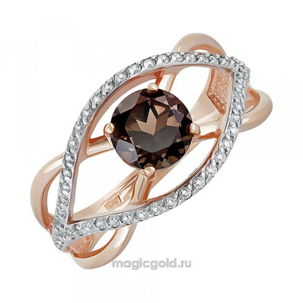 Золотое кольцо с раухтопазом и фианитом № 134860
