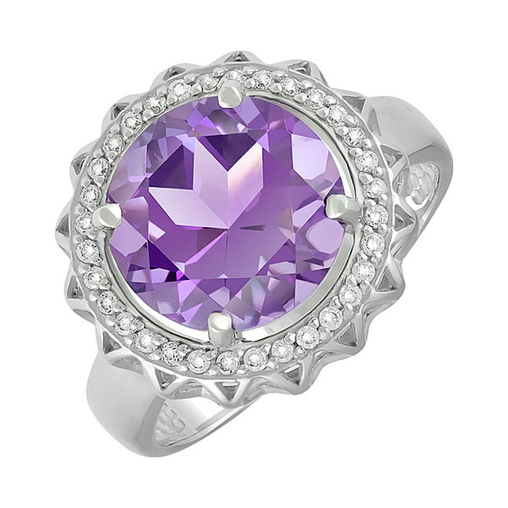 Серебряное кольцо с аметистом и фианитом № 134015