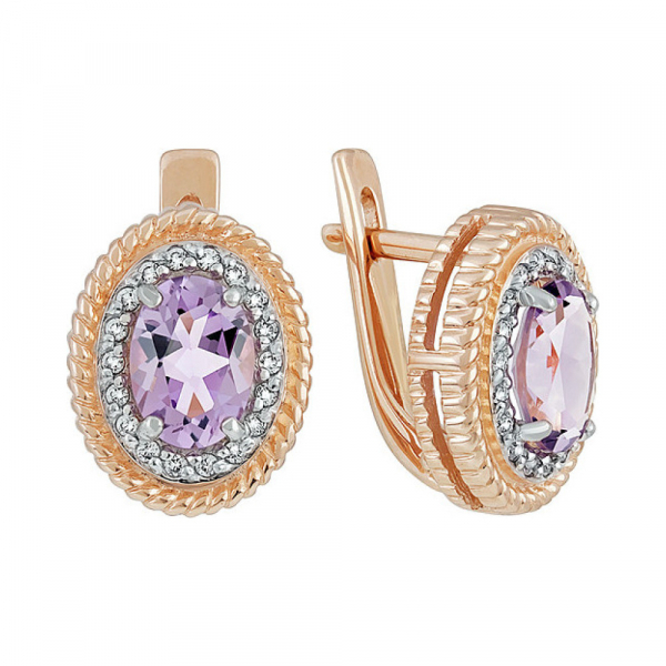 Золотые серьги с аметистом и фианитом № 135543