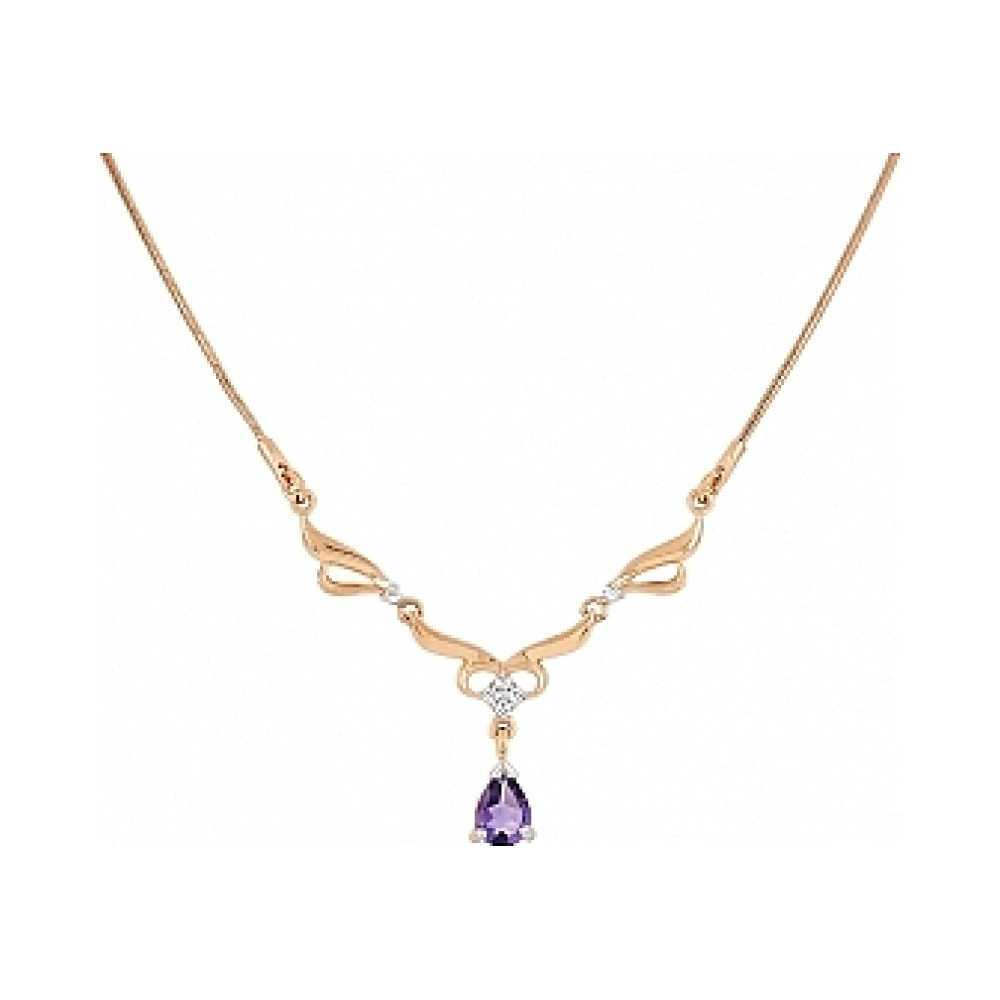 Золотое колье с аметистом и фианитом № 106023
