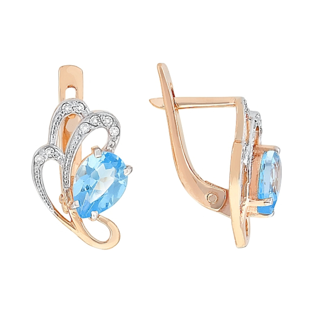 Золотые серьги с топазом и фианитом № 83988