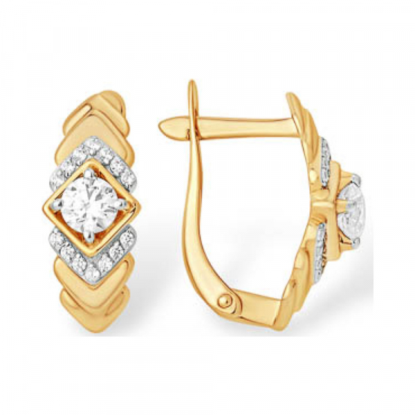 Золотые серьги с кристаллом swarovski и фианитом № 141947