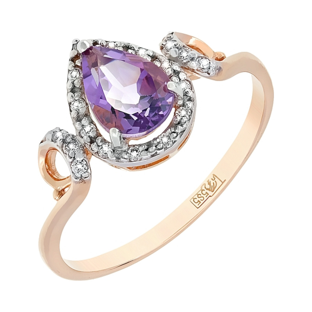 Золотое кольцо с аметистом и фианитом № 116496