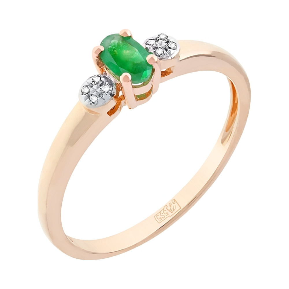 Золотое кольцо с бриллиантами и изумрудом № 112848