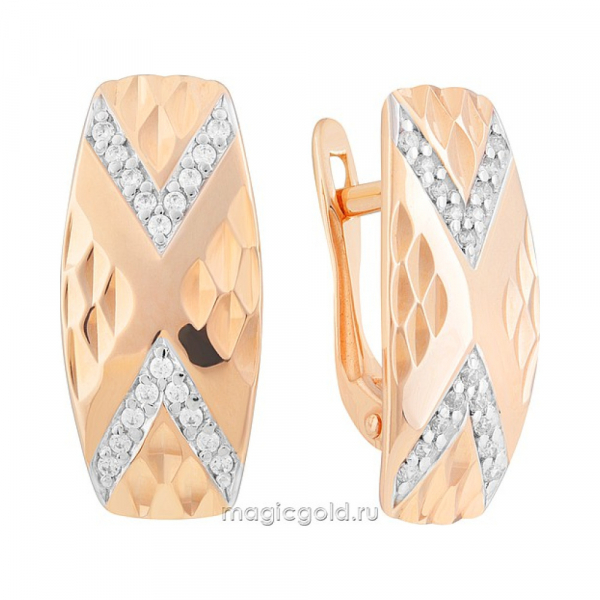 Золотые серьги с фианитом и алмазкой № 171862