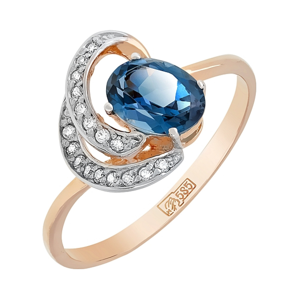 Золотое кольцо с топазом и фианитом № 115372