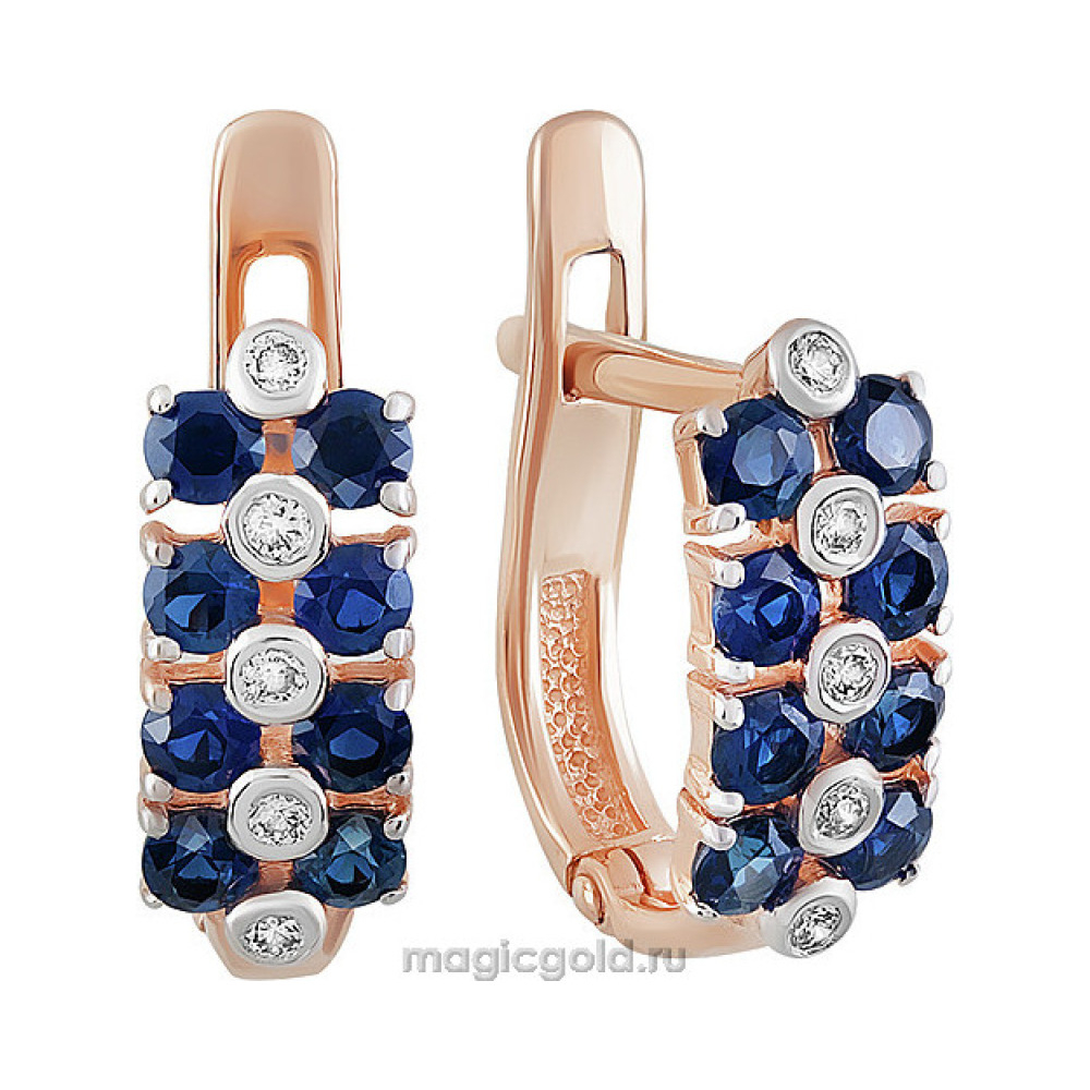 Золотые серьги с бриллиантом и сапфиром № 158870