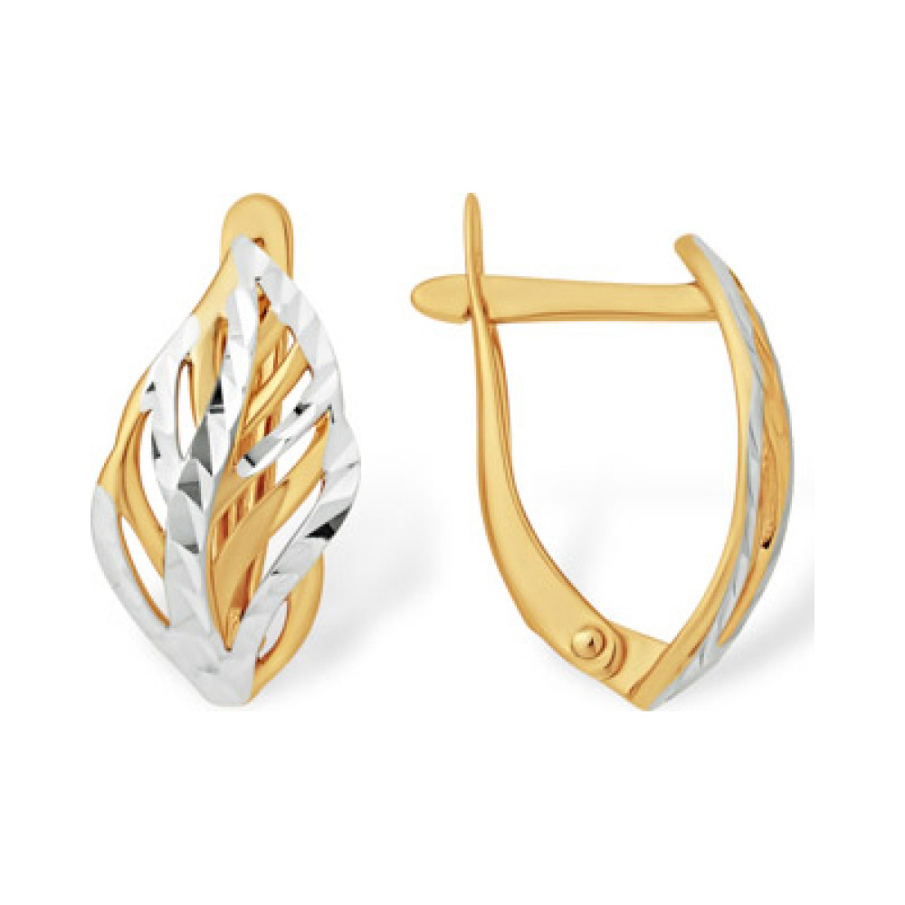 Золотые серьги без камня с алмазкой № 163198