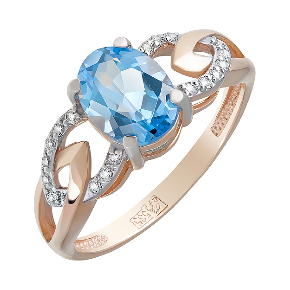 Золотое кольцо с топазом и фианитом № 124099
