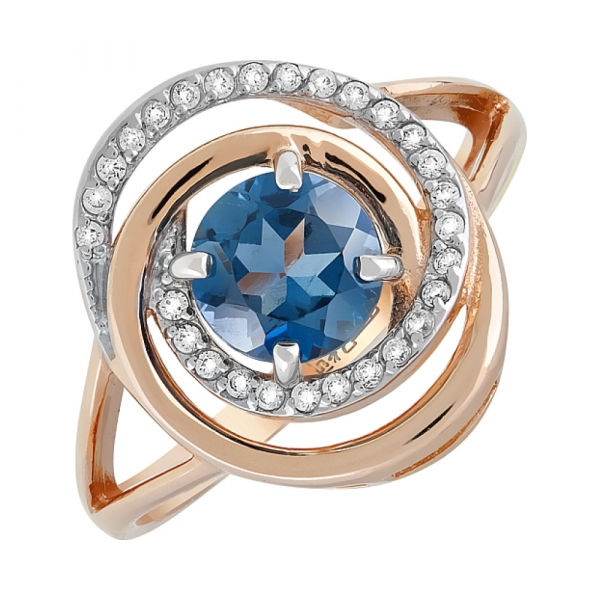 Золотое кольцо с топазом и фианитом № 119391