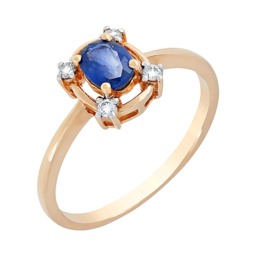 Золотое кольцо с бриллиантом и сапфиром № 82211