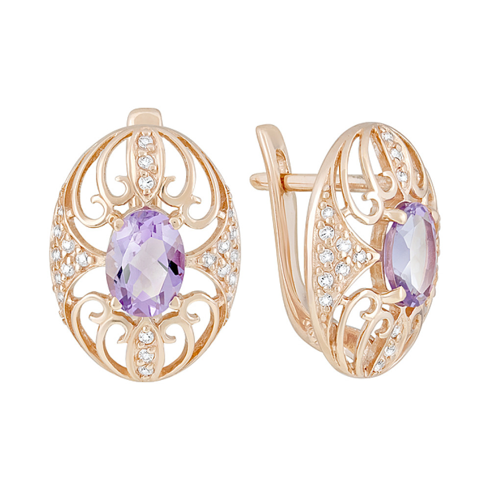 Золотые серьги с аметистом и фианитом № 126329