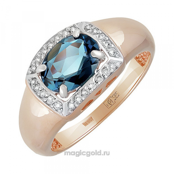 Золотое кольцо с топазом и фианитом № 141359
