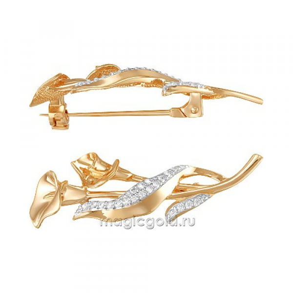 Золотая брошь с фианитом № 162507