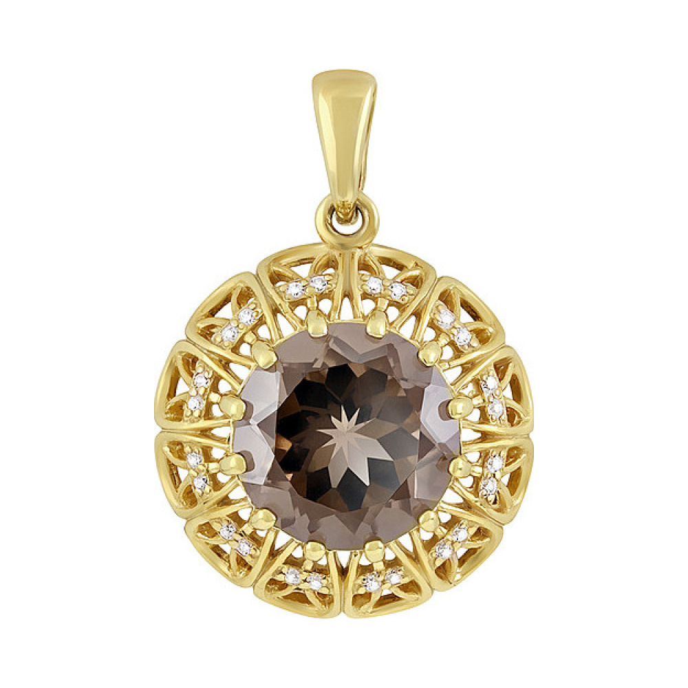 Серебряная подвеска с раухтопазом, фианитом и золотым покрытием № 132652