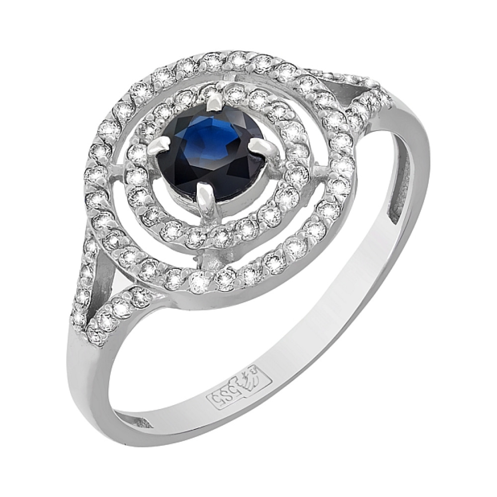 Золотое кольцо с бриллиантом и сапфиром № 119231