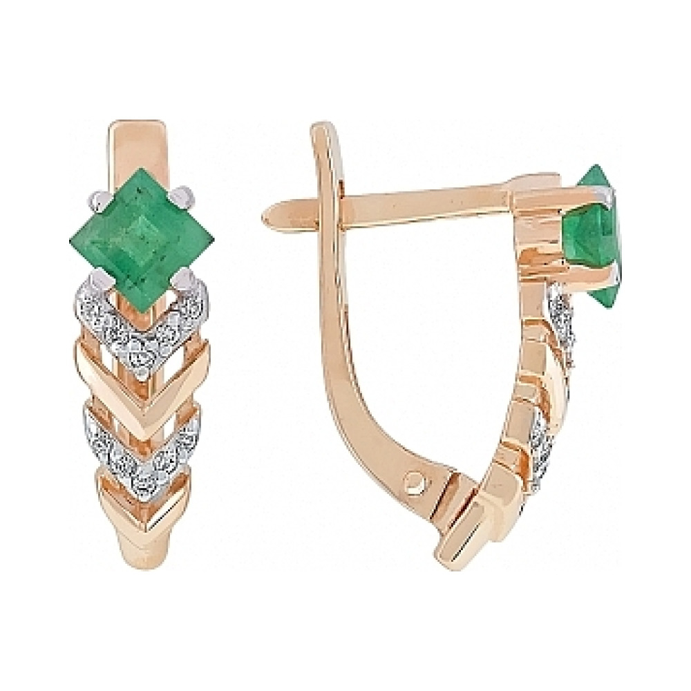 Золотые серьги с бриллиантом и изумрудом № 114700