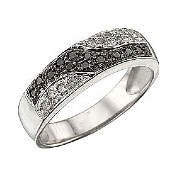Золотое кольцо с чёрным и белым бриллиантами № 36710