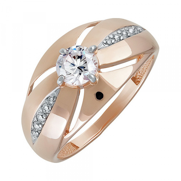 Золотое кольцо с кристаллом swarovski и фианитом № 137082