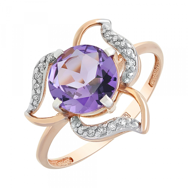 Золотое кольцо с аметистом и фианитом № 114617