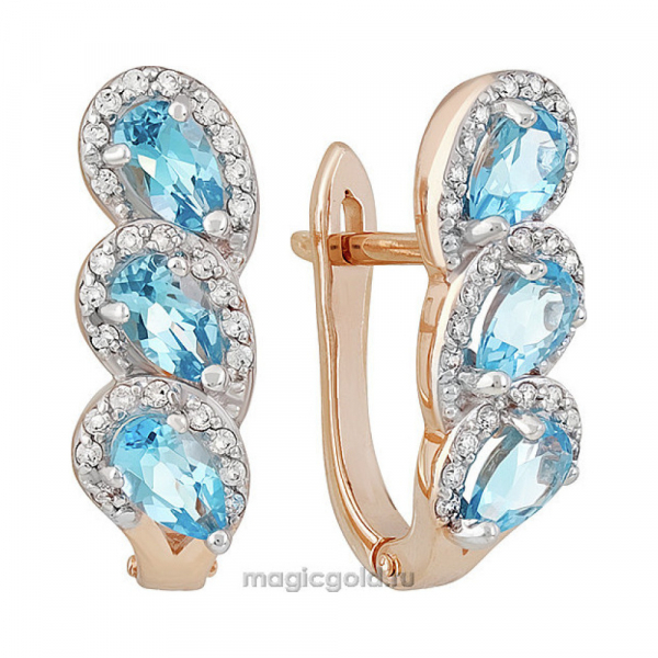 Золотые серьги с топазом и фианитом № 141362