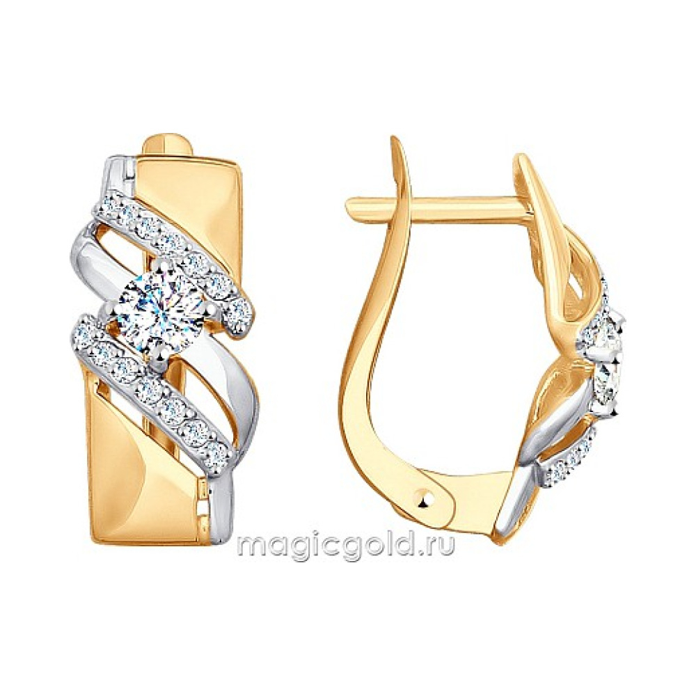 Золотые серьги с фианитом № 163946
