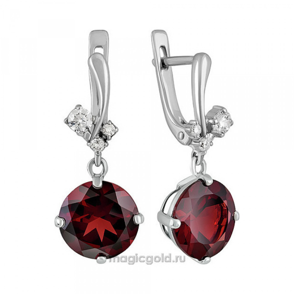 Серебряные серьги с гранатом и фианитом № 132793