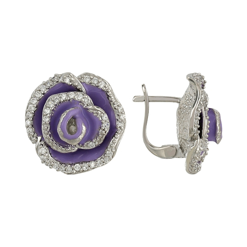 Серебряные серьги с эмалью и фианитом № 106325