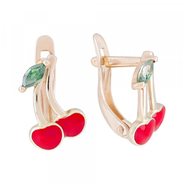 Золотые серьги с фианитами и эмалью № 121970