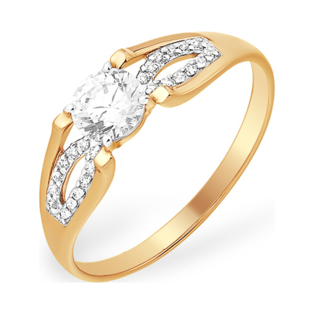 Золотое кольцо с кристаллом swarovski и фианитом № 141991