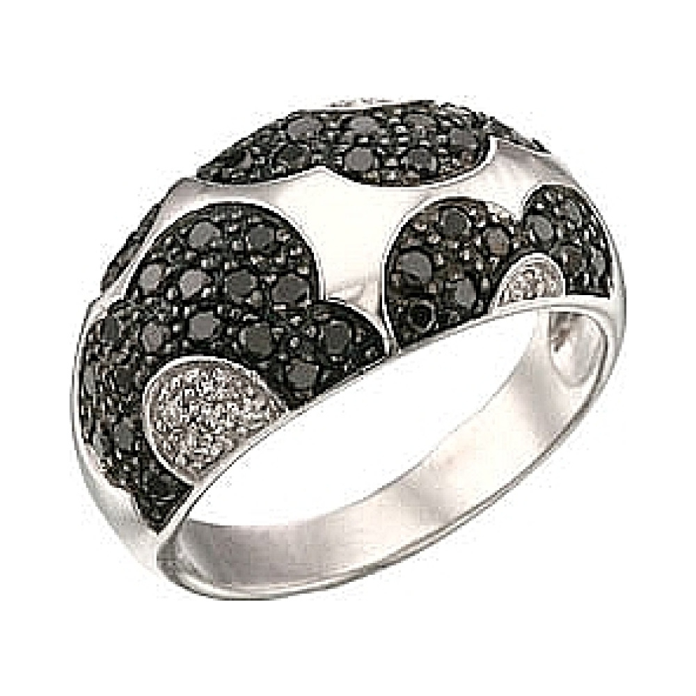 Золотое кольцо с чёрным и белым бриллиантами № 34517