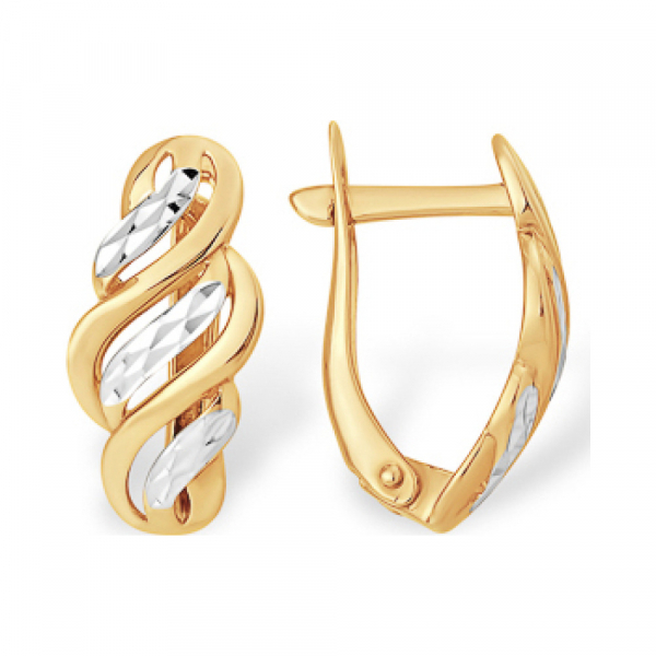 Золотые серьги без камня с алмазкой № 163196