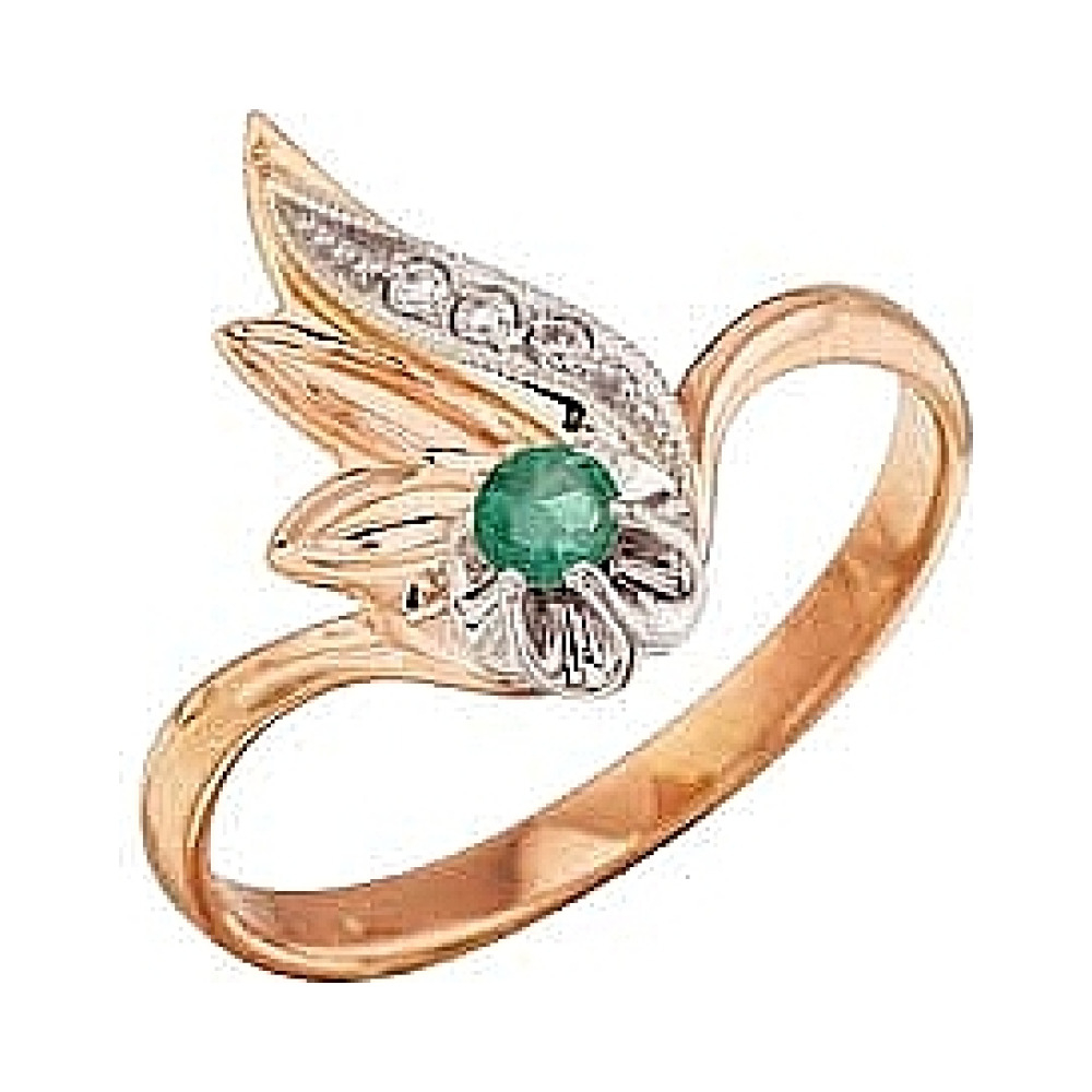 Золотое кольцо с изумрудом и фианитом № 69664