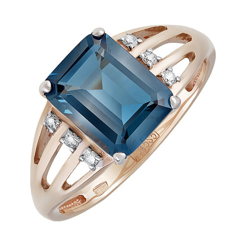 Золотое кольцо с топазом и фианитом № 131918