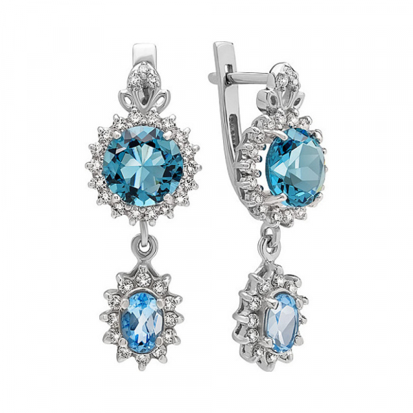 Серебряные серьги с топазом , алпанитом и фианитом № 134588