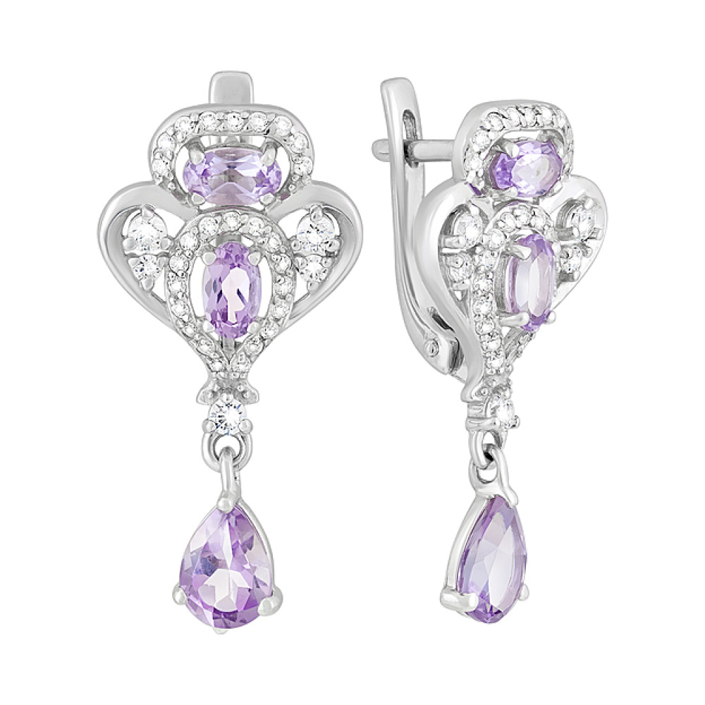 Серебряные серьги с аметистом и фианитом № 126924