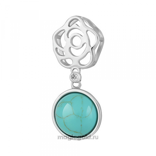 Серебряная подвеска с бирюзой и фианитом № 151407
