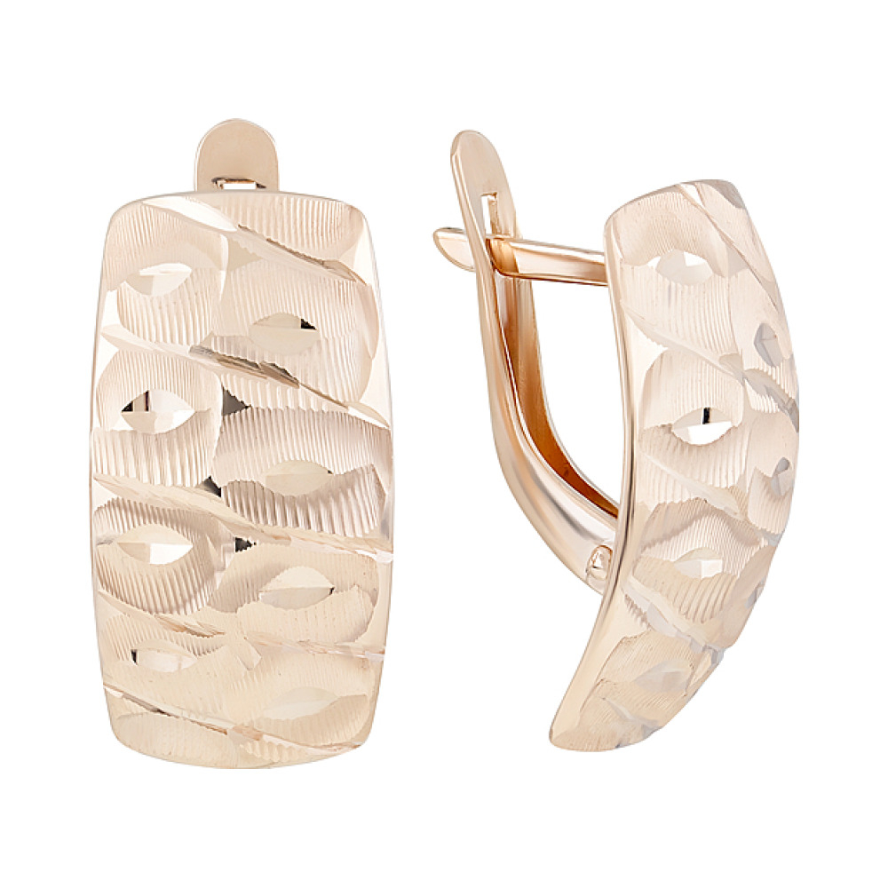 Золотые серьги без камня с алмазкой № 126722