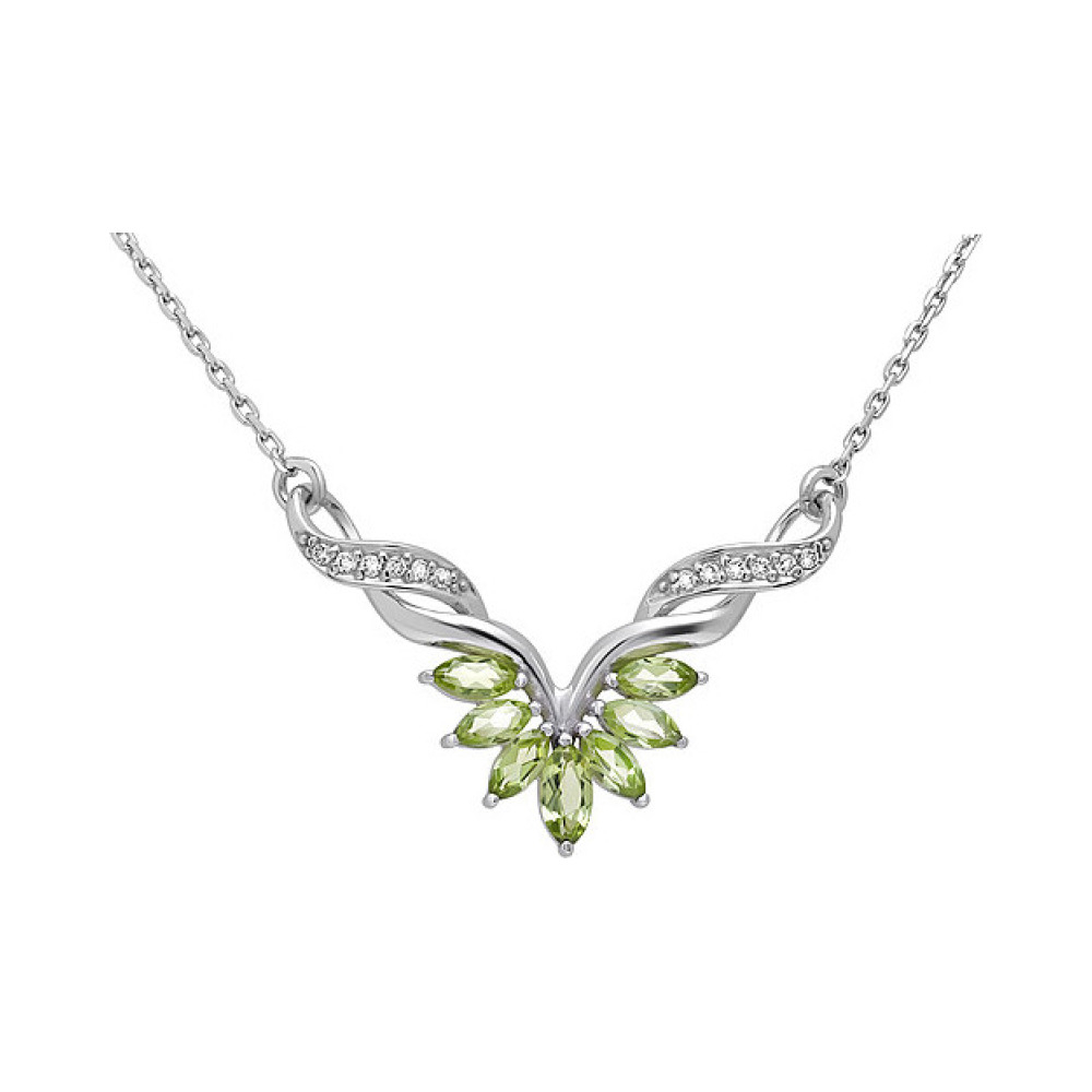 Серебряное колье с хризолитом и фианитом № 133203