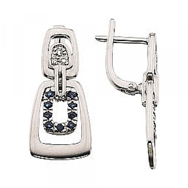 Золотые серьги с бриллиантом и сапфиром № 40638