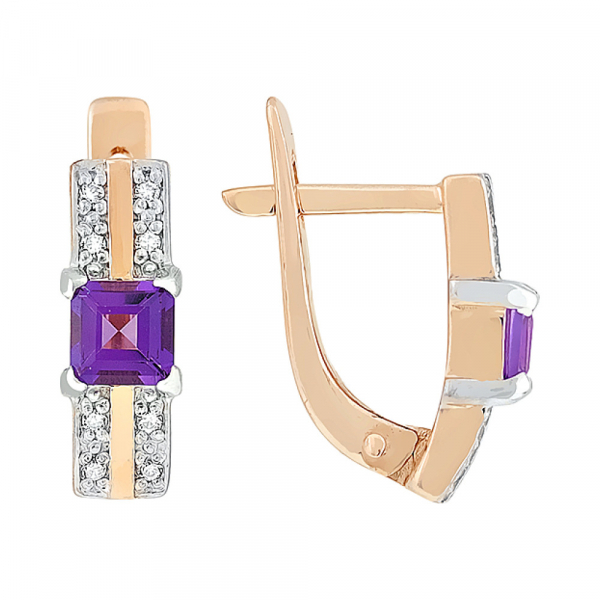 Золотые серьги с аметистом и фианитом № 108046