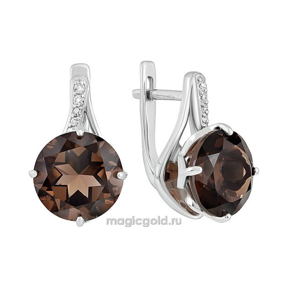 Серебряные серьги с раухтопазом и фианитом № 140170