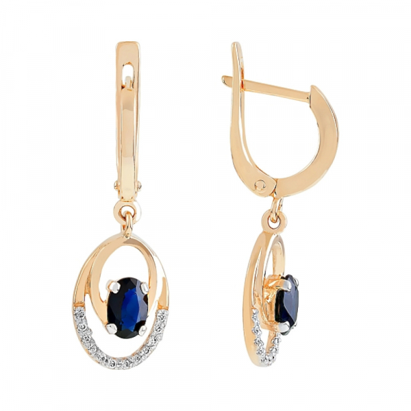 Золотые серьги с бриллиантом и сапфиром № 111501