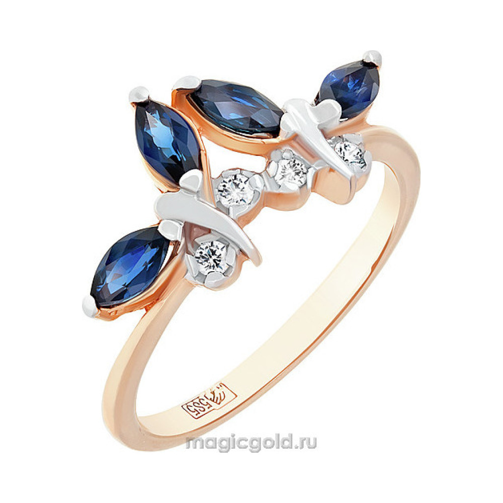 Золотое кольцо с бриллиантом и сапфиром № 25055
