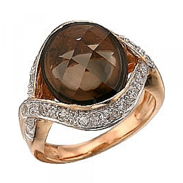 Золотое кольцо с бриллиантом и раухтопазом № 34196