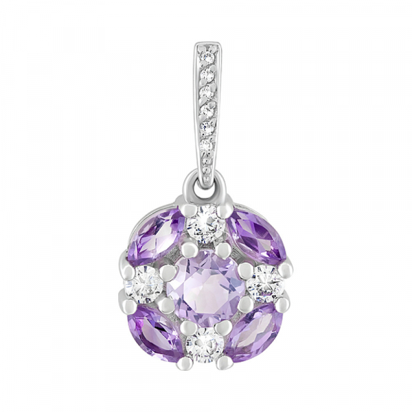 Серебряная подвеска с аметистом и фианитом № 124390