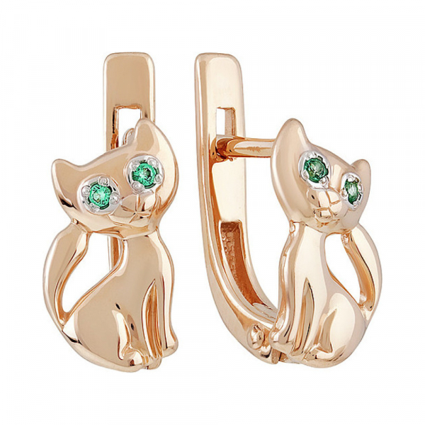 Золотые серьги с изумрудом иск.выр. № 137021