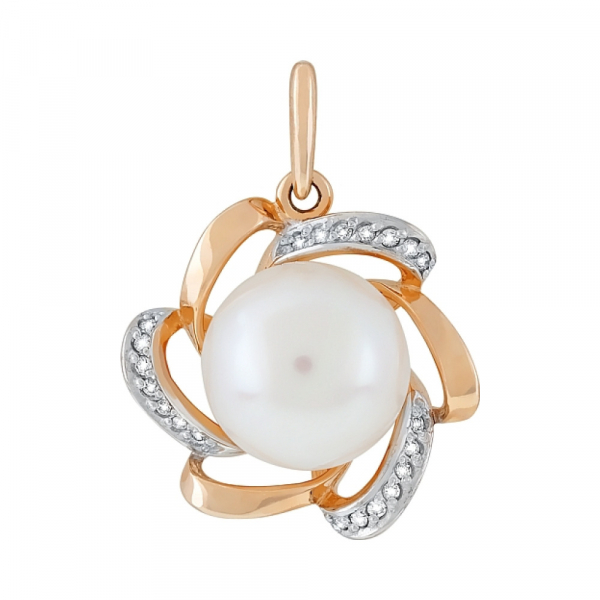 Золотая подвеска с бриллиантом и жемчугом № 105270