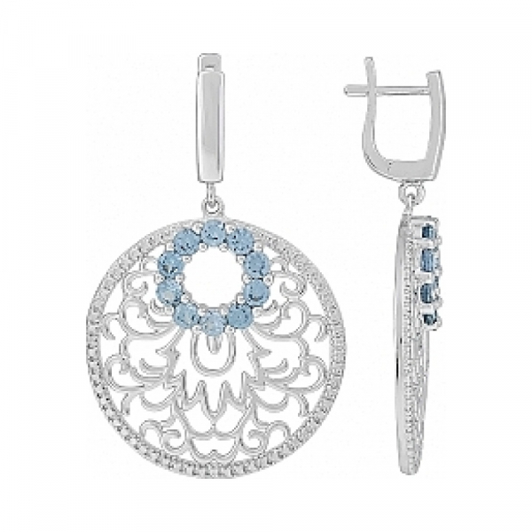 Серебряные серьги с имитац. шпинели и фианитом № 108527