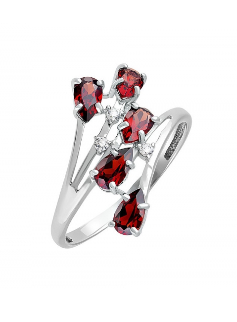 Серебряное кольцо с гранатом и фианитом № 123320